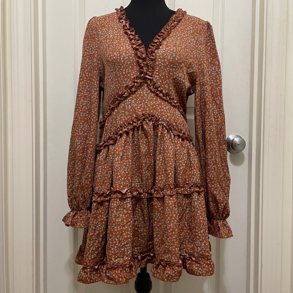 Lulus Ruffle Trimâ Long Sleeve Mini Dress Ditsy Floral Fall Autumn Cottage Large